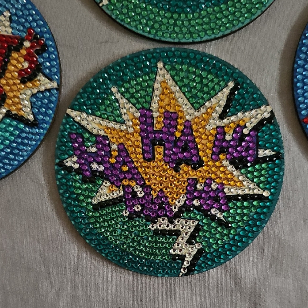 Colorful Comic Book Style Rhinestone Coaster Set - Picture 5 of 9